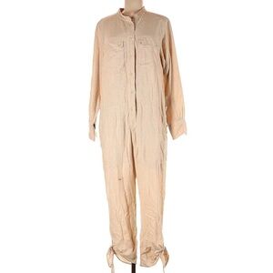 Isabel Marant Designer Silk Tan Button-Up Jumpsuit With Bottom Ties, Pockets NWT